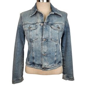 AG Adriano Goldschmied Alamo Denim Jacket M Light Wash Blue Button Front Stretch